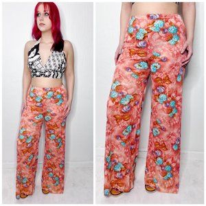 Vintage 70s Nylon Wide Leg Bell Bottom Psychedelic Pants size S Small Hippie